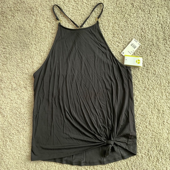 Trina Turk Black Front Knot Spaghetti Strap Top, Large (Medium) Recreation NEW - Picture 1 of 12